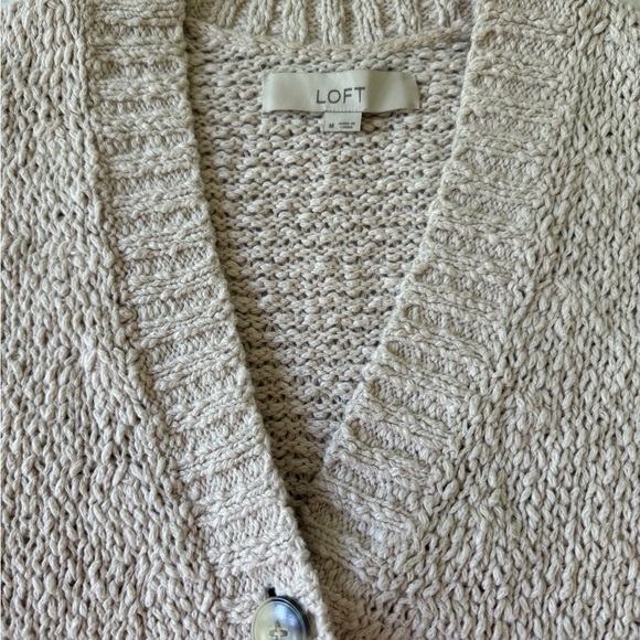 LOFT Cotton Oatmeal Cream Cardigan - Picture 2 of 6